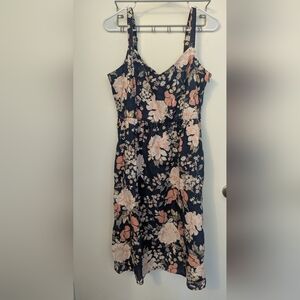 Cynthia Rowley 100% Linen Floral Black and Pink Women's Dress Size 10